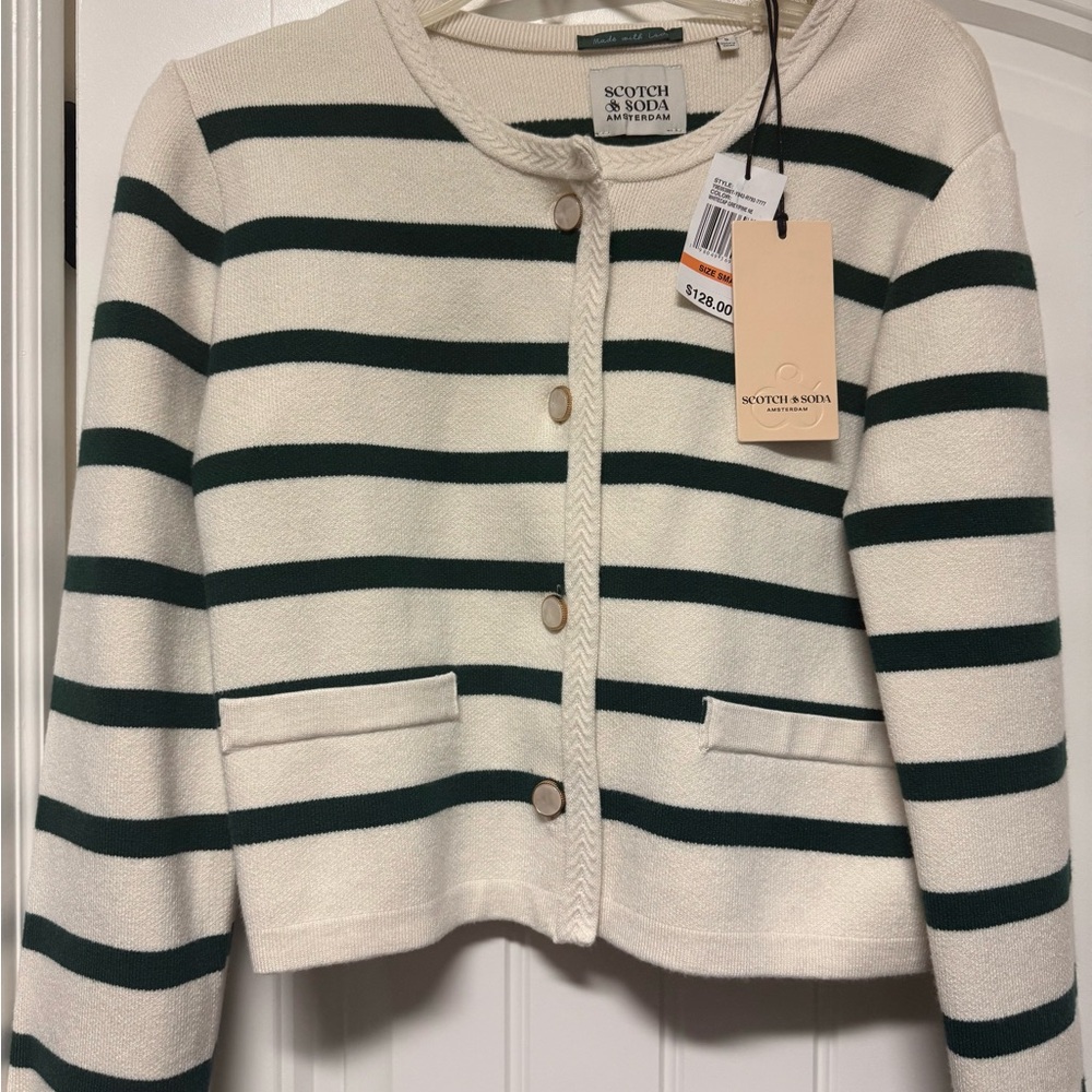 NWT Scotch & Soda Cream and Green Sweater